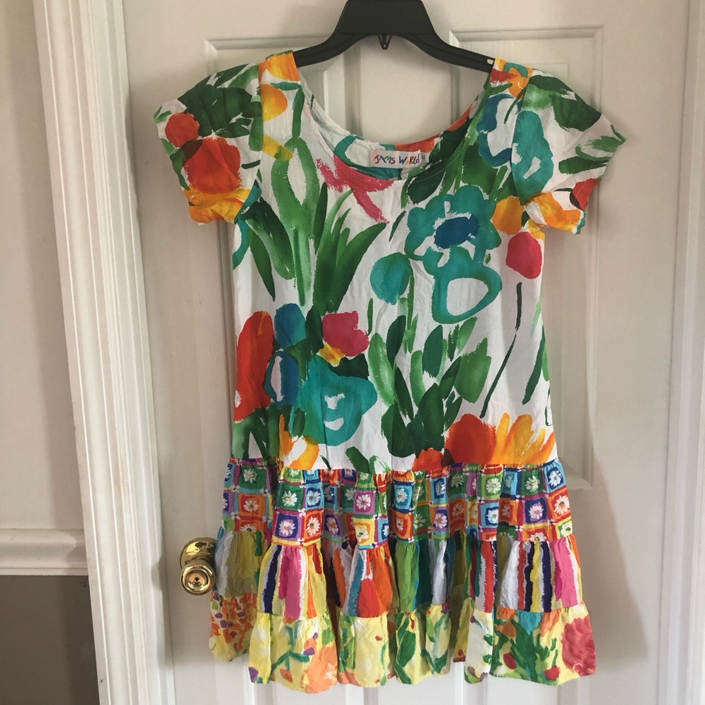 Jams World Hattie Tropical Rayon dress Colorful Floral Flowers Size S Vintage